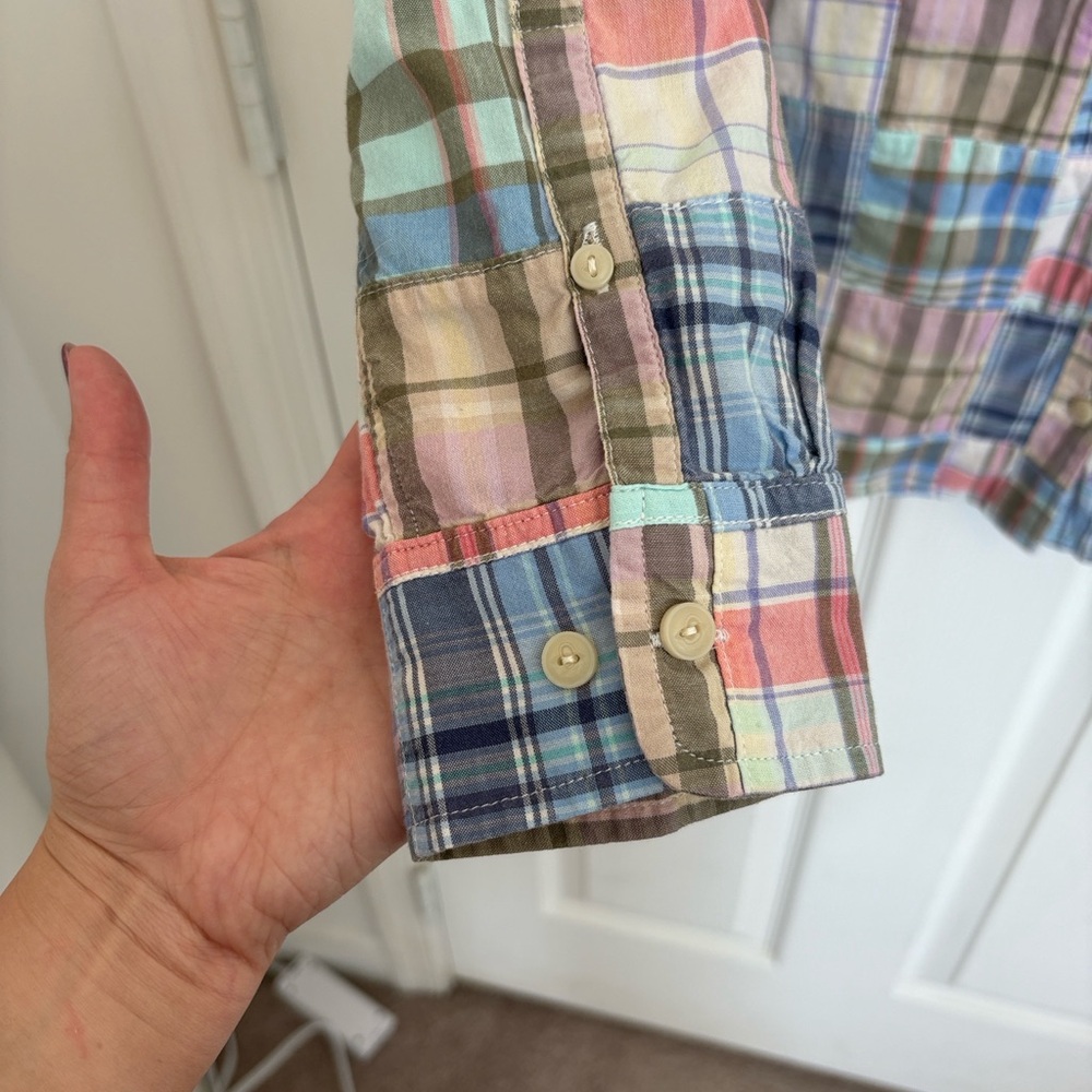 L.L. Bean Madras Plaid Button Down Shirt - Blue, Pink, Green - Picture 3 of 8
